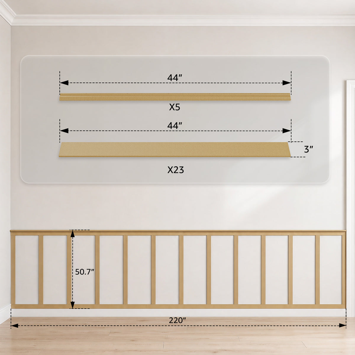 SMARTSTANDARD 220"x51" Premade Board and Batten Wainscoting Kit MDF
