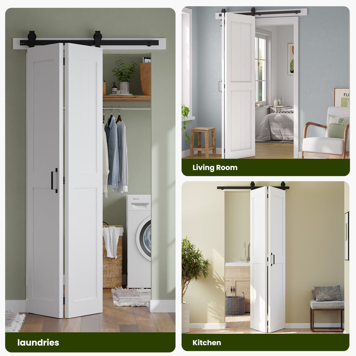 SMARTSTANDARD Bifold Barn Door 36'' x 84'',Bi-Fold Sliding Closet Doors, Hardware Kit Included,40'' Track Kit for 2 Doors,Waterproof & Quiet,Pre-Drilled Holes Easy Assembly,White