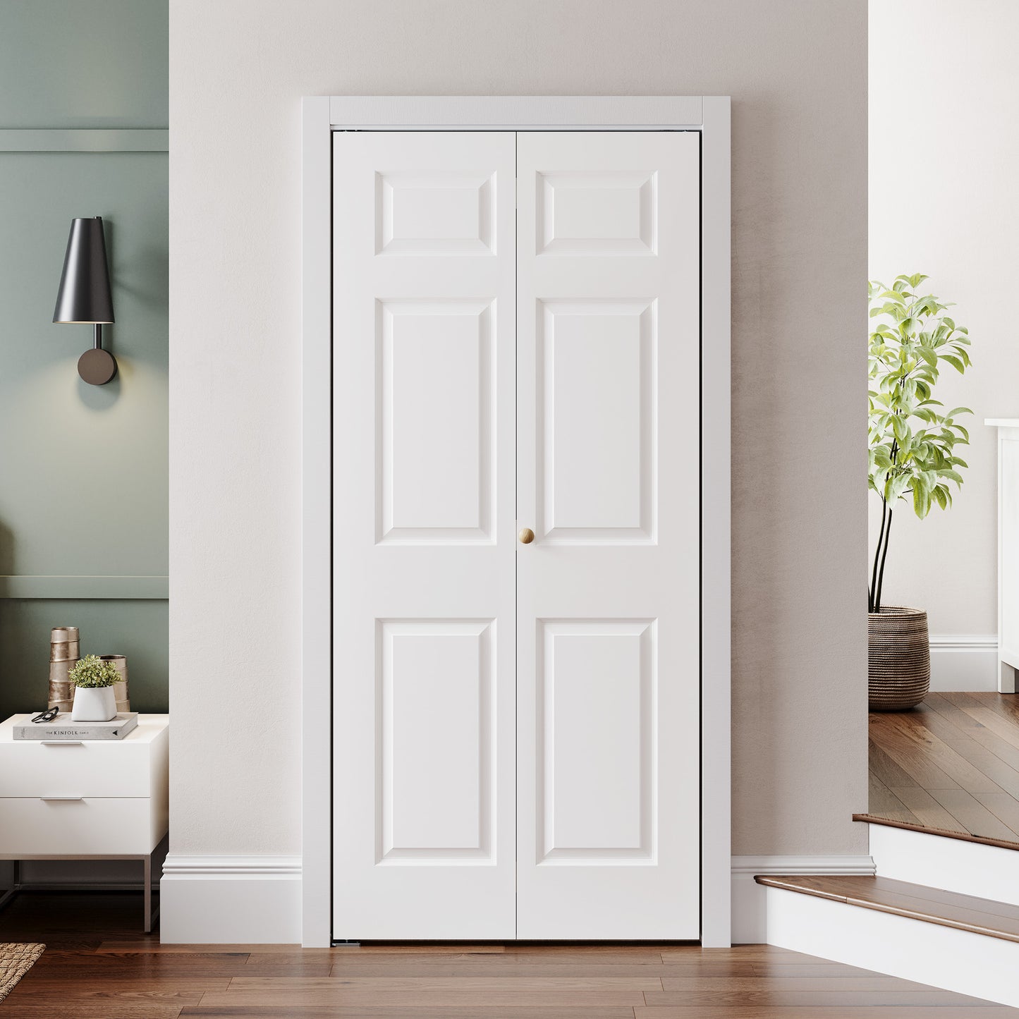 SMARTSTANDARD Paintable Bifold Door, 3-Panels Closet Doors with Hardward Kits, White Primed Surface Ready for Painting, Elegant Molded Design, Easy Installation
