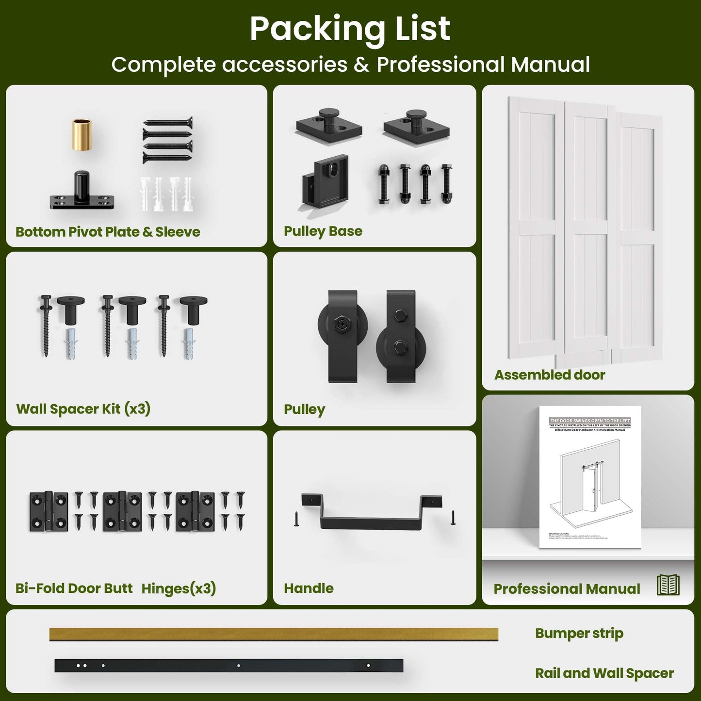 SMARTSTANDARD Bifold Barn Door 56'' x 84'',Bi-Fold Sliding Closet Doors， Hardware Kit Included,64'' Track Kit for 4 Doors,Waterproof &amp; Quiet,Pre-Drilled Holes Easy Assembly,White