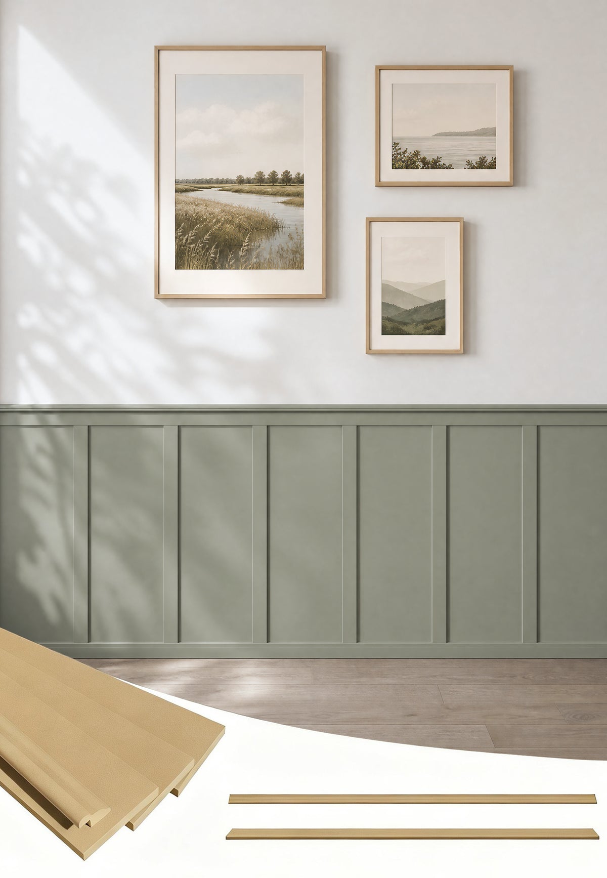 SMARTSTANDARD 220"x51" Premade Board and Batten Wainscoting Kit MDF