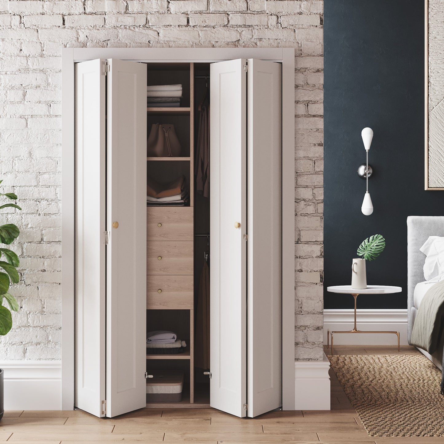 SMARTSTANDARD Bifold Closet Door, 1-Panel Pre-Assembled Interior Folding Door with Complete Hardware Kit, Paintable Door for Bedroom Closets, Pantry, Laundry, White Primed