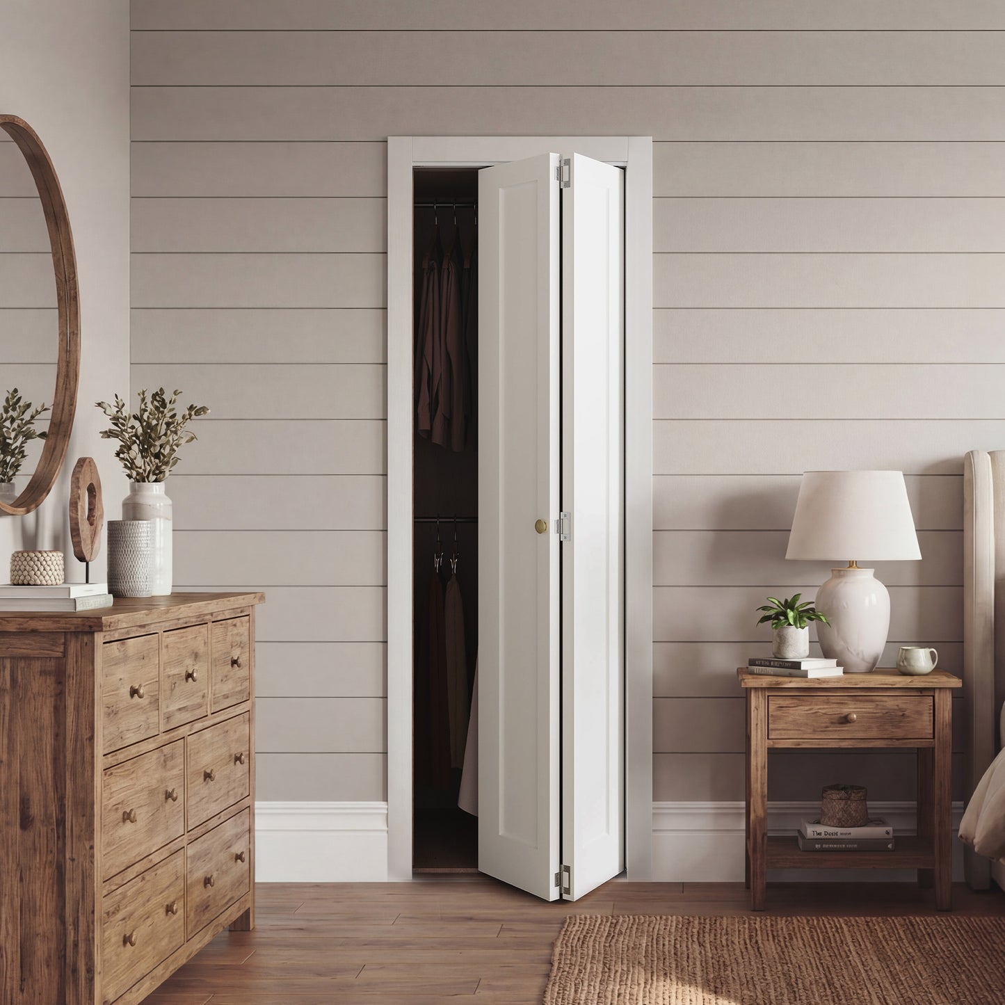 SMARTSTANDARD Bifold Closet Door for 28" x 80" Opening,1-Panel Bi-fold Door | Pre-Assembled Interior Folding Door with Complete Hardware Kit, Paintable Door for Bedroom Closets, Pantry, Laundry