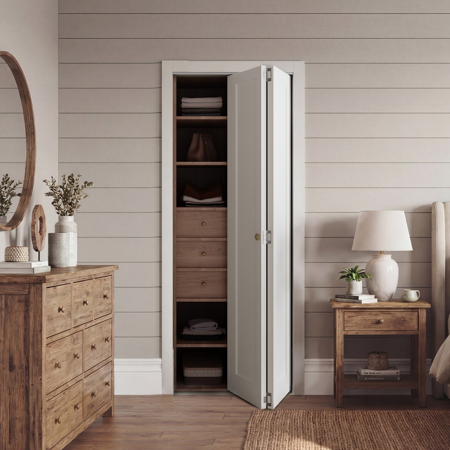 SMARTSTANDARD Bifold Closet Door, 1-Panel Pre-Assembled Interior Folding Door with Complete Hardware Kit, Paintable Door for Bedroom Closets, Pantry, Laundry, White Primed