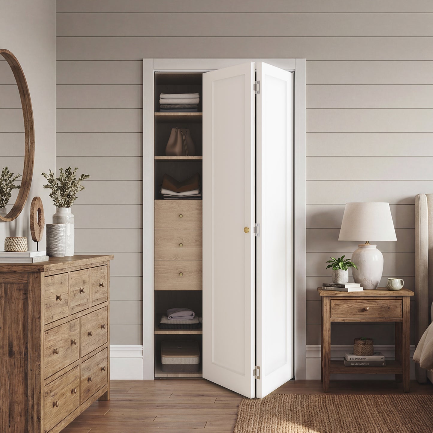 SMARTSTANDARD Bifold Closet Door, 1-Panel Pre-Assembled Interior Folding Door with Complete Hardware Kit, Paintable Door for Bedroom Closets, Pantry, Laundry, White Primed