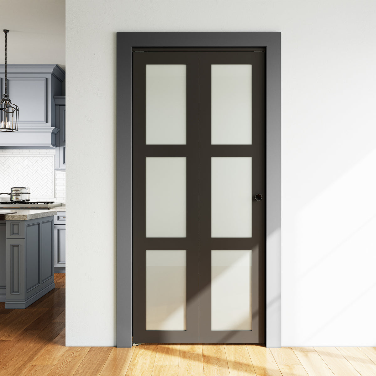SMARTSTANDARD 24" x 80 Bifold Closet Door, Tempered Frosted Glass, Black, MDF, with Bi-fold Door Hardware Kit Included, Preassembled Panel, Water-Proof PVC Surface, Easy Install, Space-Saving