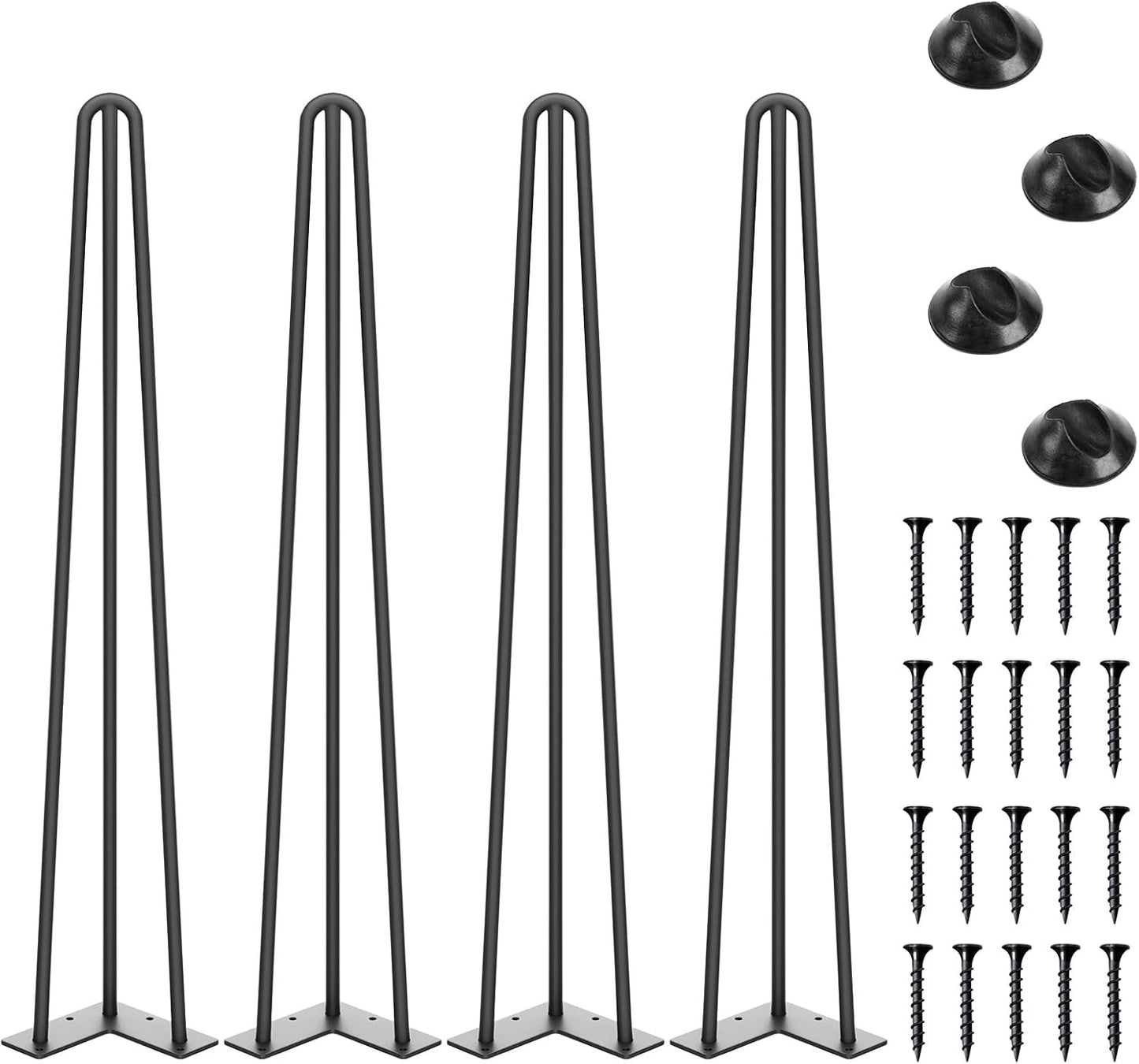 SMARTSTANDARD 28 Inch Hairpin Table Legs, 3 Steel Rods (Black, 4PCS) | 1/2 Inch Pipe Diameter, 800lbs Load Capacity, Mid-Century Style for Coffee Table, Side Table, Night Stand