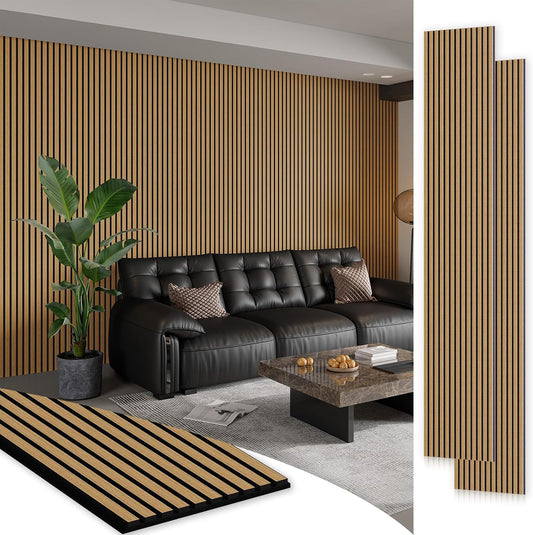 SMARTSTANDARD 2 Pack 106" x 20.5" Wood Slat Wall Panels, American Oak | Soundproof Wooden Wall Panels, Acoustic Wood Panels for Wall, 3D Fluted Wood Panels for Interior Wall Decor