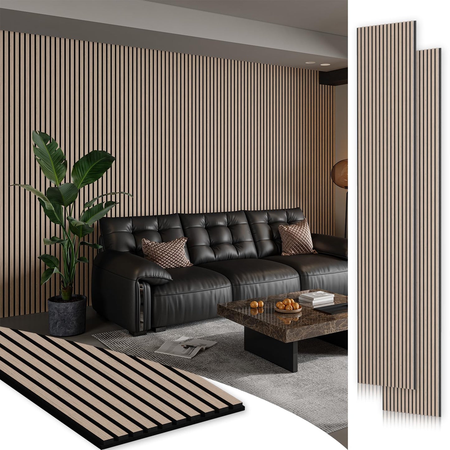 SMARTSTANDARD 2 Pack 106" x 12.6" Wood Slat Wall Panels, Walnut， Soundproof Wooden Wall Panels, Acoustic Wood Panels for Wall, 3D Fluted Wooden Panels for Interior Wall Decor