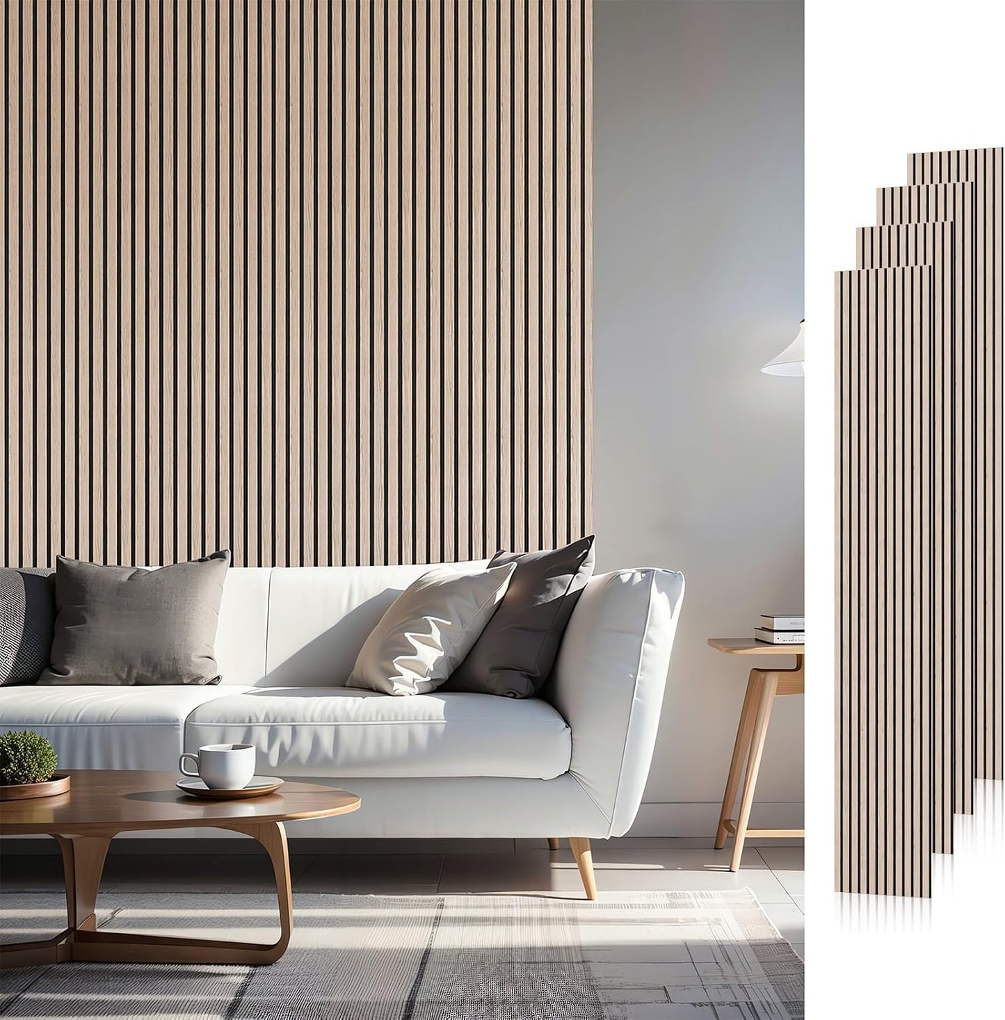SMARTSTANDARD Wood Slat Acoustic Wall Panels 4 Pack 94"x12.6" Walnut | Noise Reducing and Sound Absorbing, Decorative Slat Panels for Home Studio Office Living Room