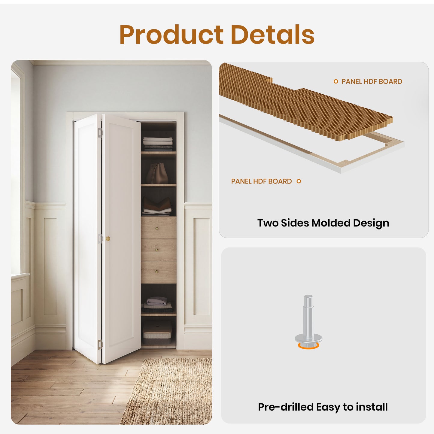 SMARTSTANDARD Bifold Closet Door, 1-Panel Pre-Assembled Interior Folding Door with Complete Hardware Kit, Paintable Door for Bedroom Closets, Pantry, Laundry, White Primed