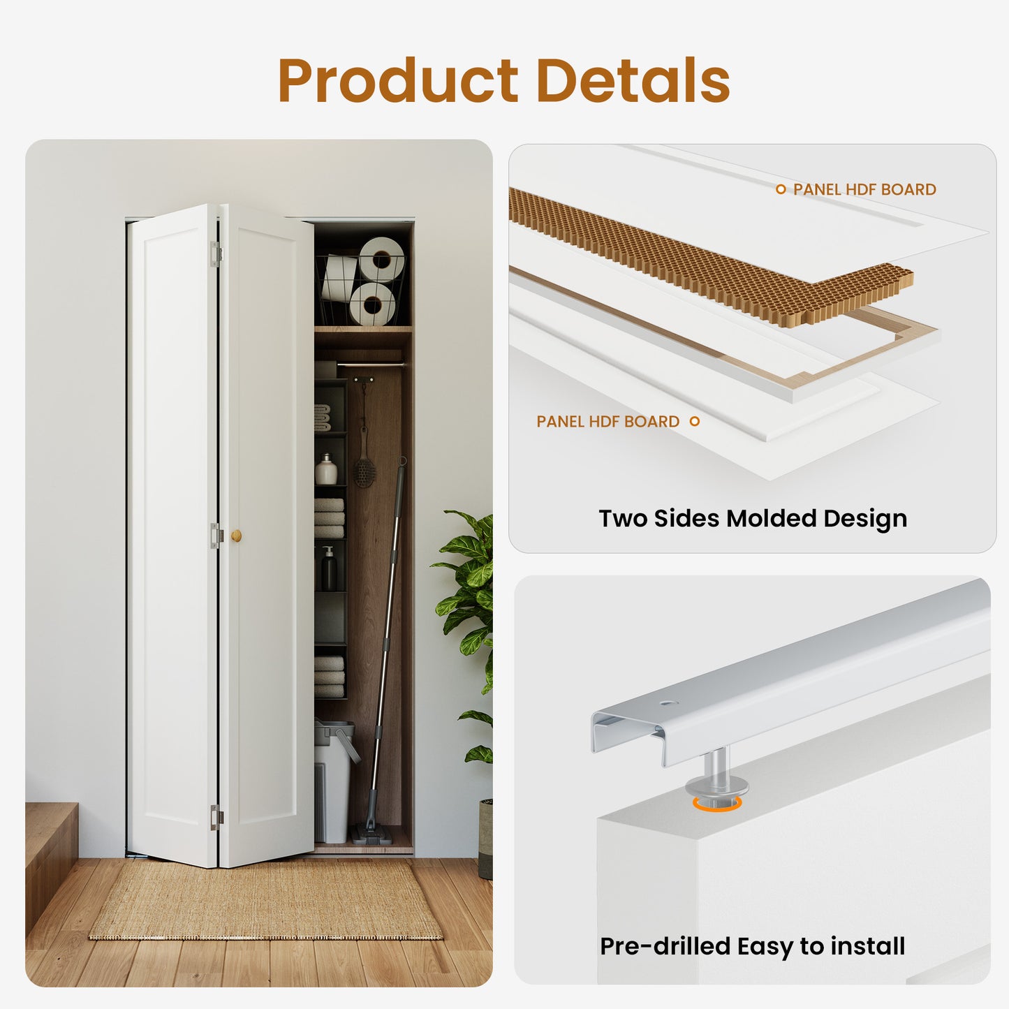 SMARTSTANDARD Bifold Closet Door for 28" x 80" Opening,1-Panel Bi-fold Door | Pre-Assembled Interior Folding Door with Complete Hardware Kit, Paintable Door for Bedroom Closets, Pantry, Laundry