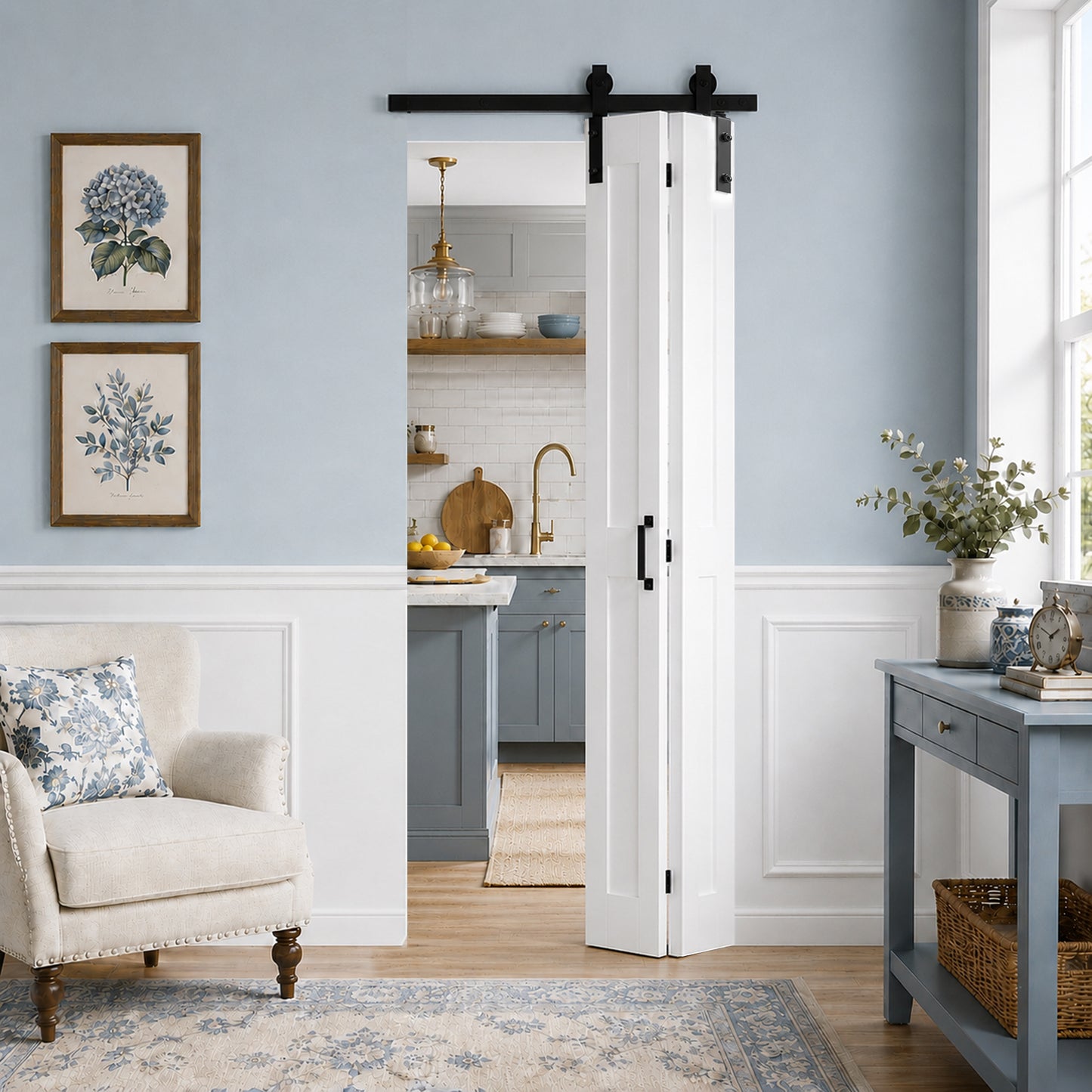 SMARTSTANDARD 30" x 84" H-Shape Bifold Barn Door with Hardware Kits | Double 15" MDF Panels Bi-Fold Closet Doors, Waterproof PVC Surface, Pre-Drilled Folding Doors for Bedroom Pantry
