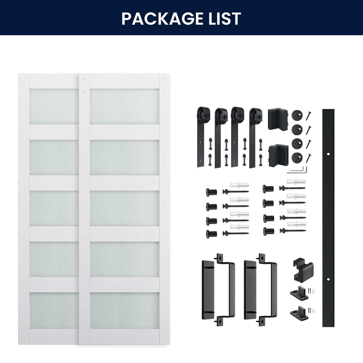 SMARTSTANDARD Double 28×84 Glass Barn Door with Sliding Hardware Kit