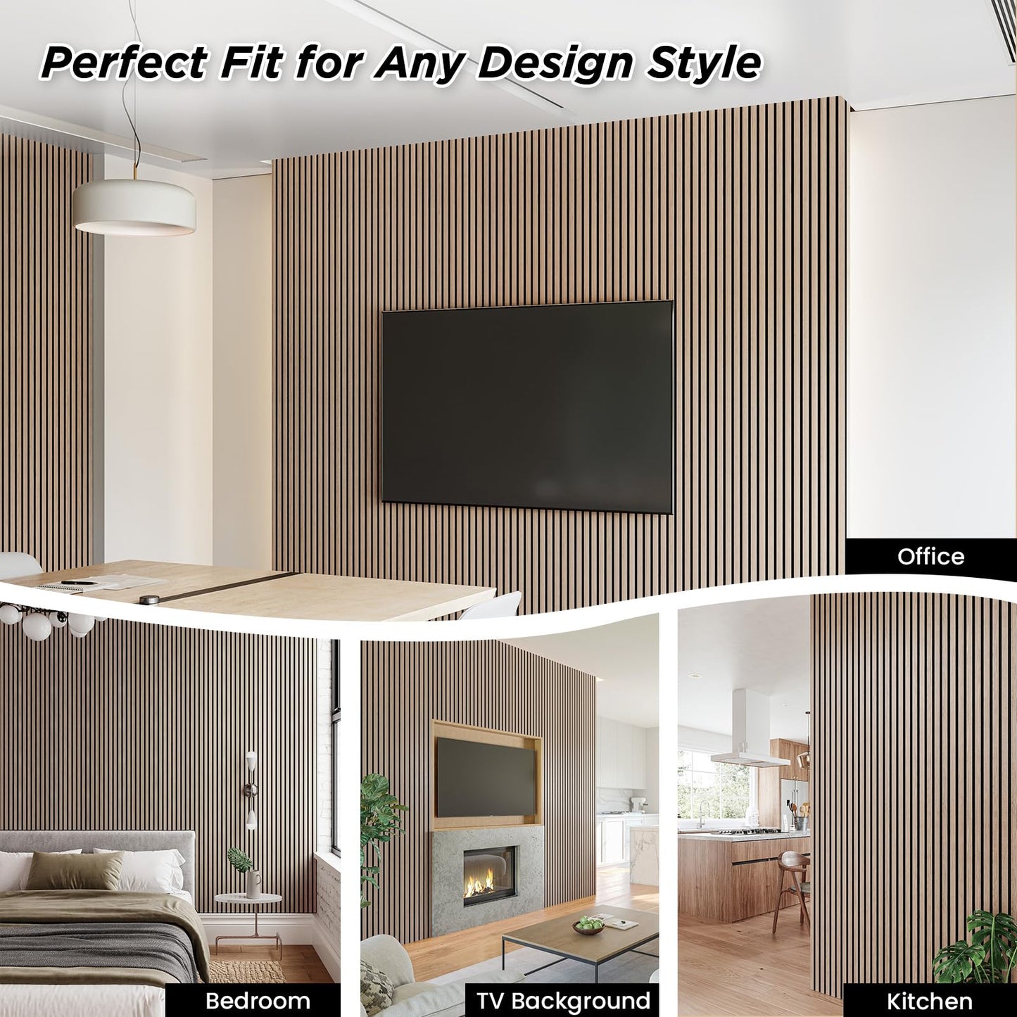 SMARTSTANDARD 2 Pack 106" x 12.6" Wood Slat Wall Panels, Walnut， Soundproof Wooden Wall Panels, Acoustic Wood Panels for Wall, 3D Fluted Wooden Panels for Interior Wall Decor