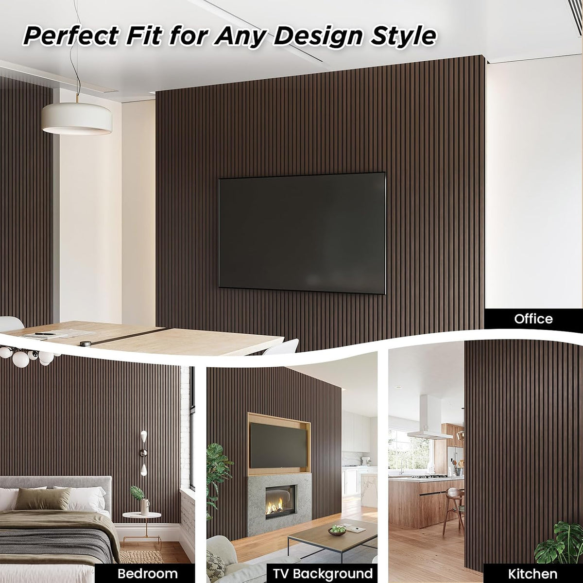 SMARTSTANDARD 4 Pack 105.9" x 12.6" Wood Slat Wall Panels, Dark Walnut | Soundproof Wooden Wall Panels, Acoustic Wood Panels for Wall, 3D Fluted Wood Panels for Interior Wall Decor, Dark Walnut