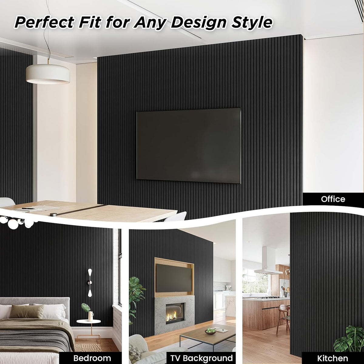 SMARTSTANDARD 4 Pack 106" x 12.6" Wood Slat Wall Panels, Deep Gray | Soundproof Wooden Wall Panels, Acoustic Wood Panels for Wall, 3D Fluted Wood Panels for Interior Wall Decor, Dark Gray