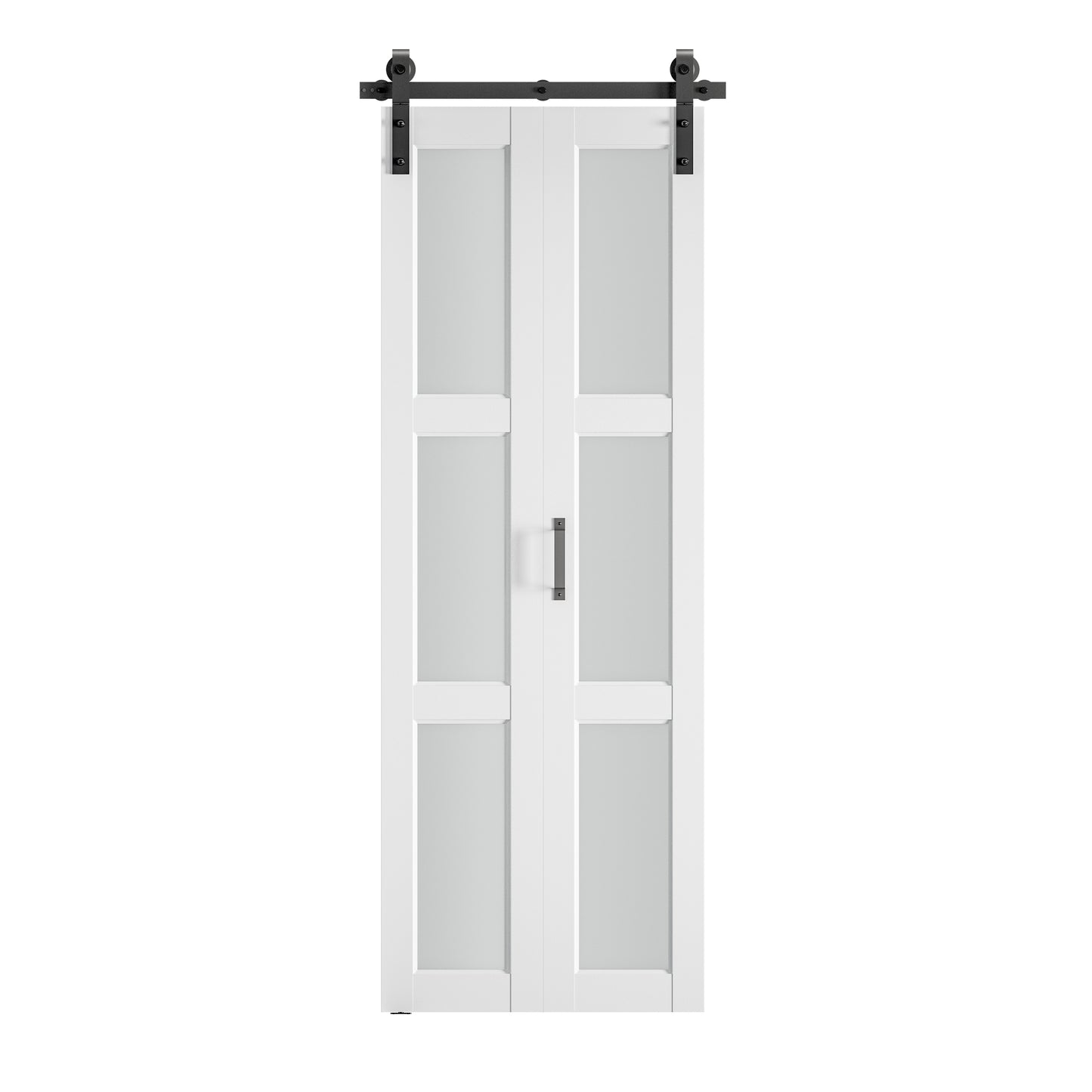 SMARTSTANDARD 24 x 84in Frosted Glass Bifold Barn Door with Hardware Kit | Pre-Drilled Holes Easy Assembly -Solid Barn Doors Slab Covered with Water-Proof PVC Surface, White