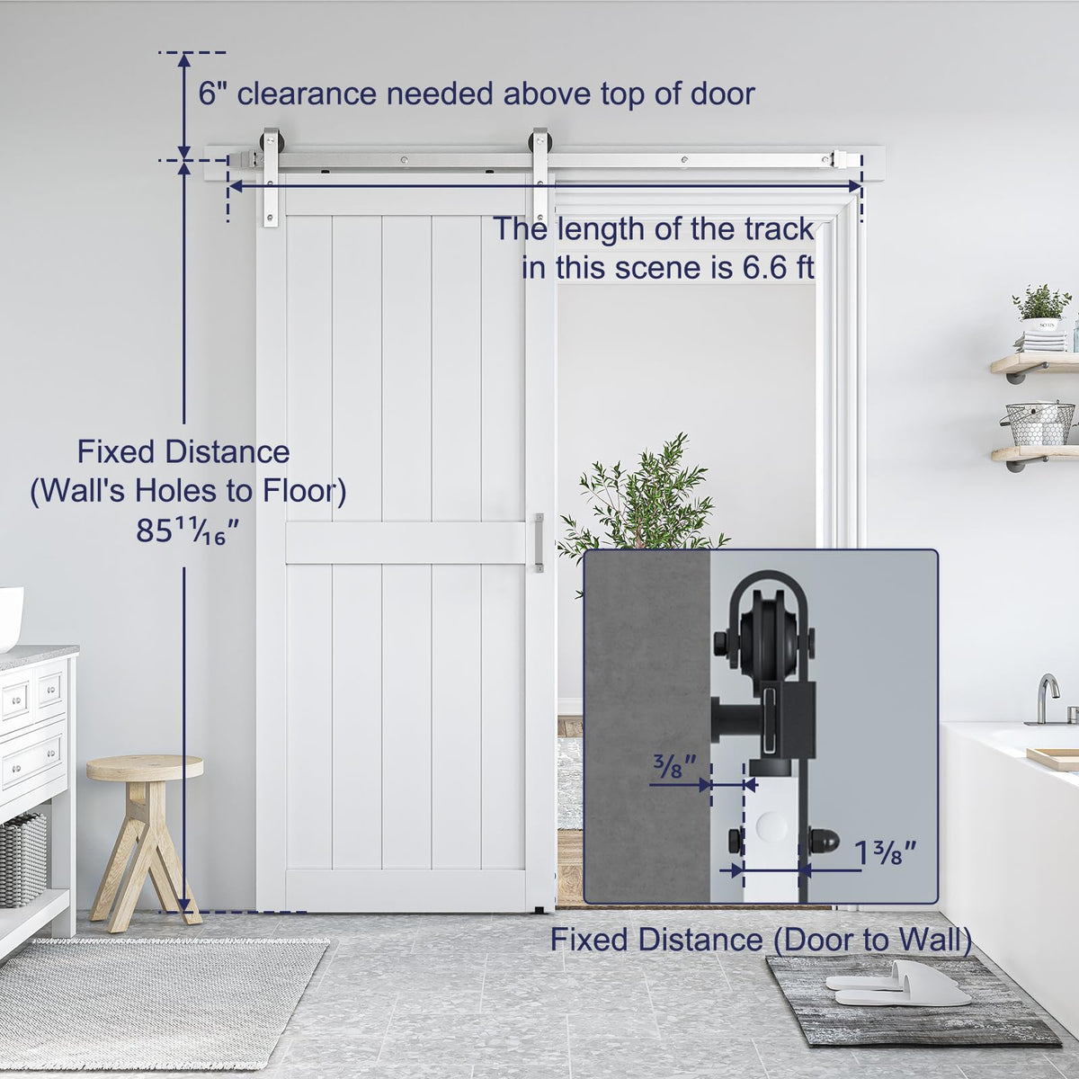 SMARTSTANDARD 34" x 84" White Sliding Barn Door with 6FT Silver Hardware