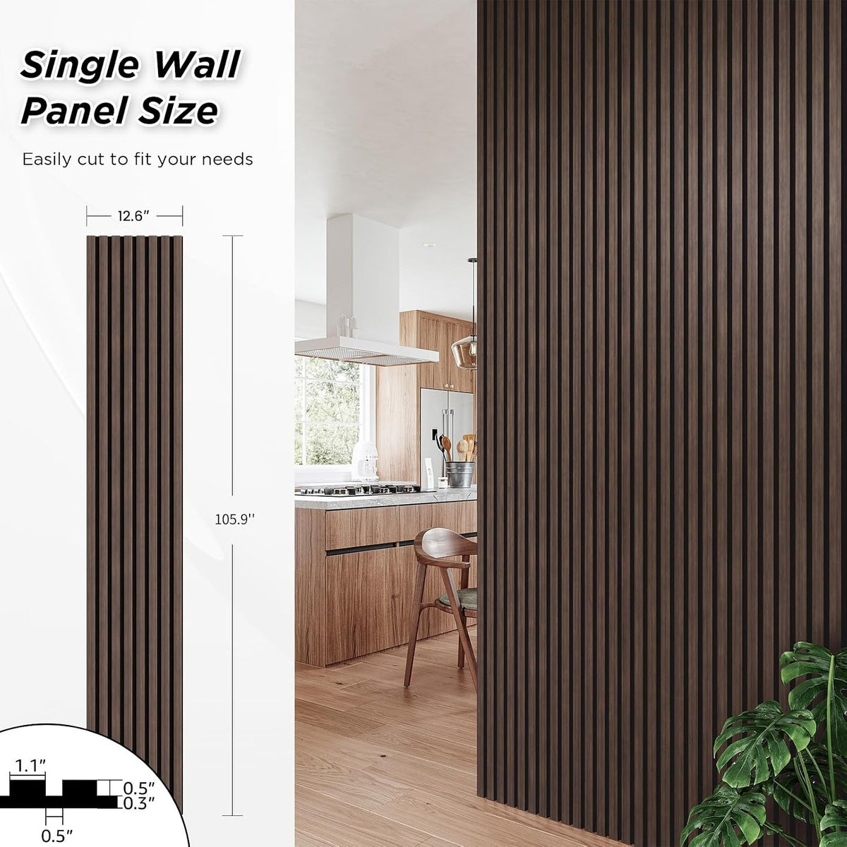 SMARTSTANDARD 4 Pack 105.9" x 12.6" Wood Slat Wall Panels, Dark Walnut | Soundproof Wooden Wall Panels, Acoustic Wood Panels for Wall, 3D Fluted Wood Panels for Interior Wall Decor, Dark Walnut