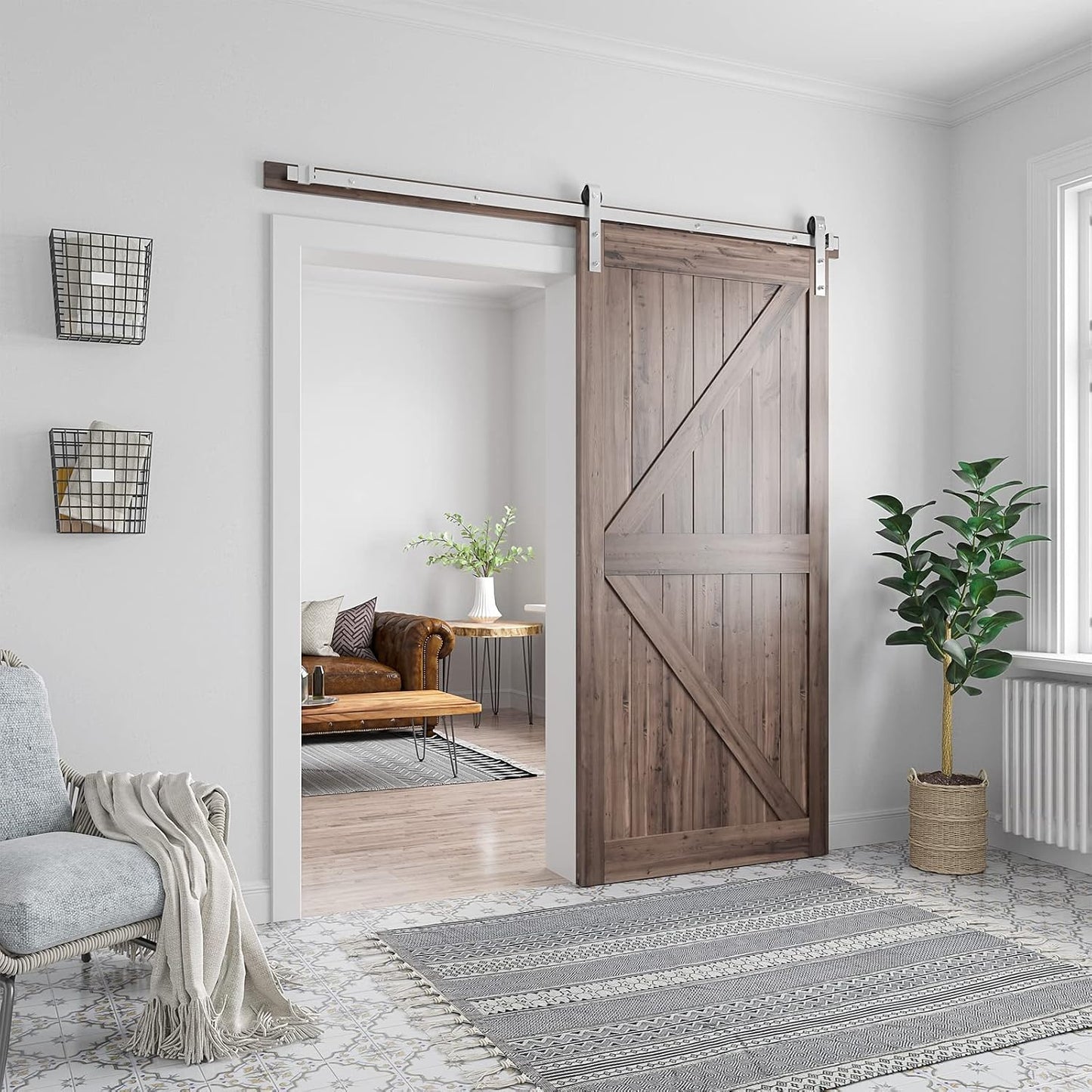 SMARTSTANDARD 6.6 Feet Brushed Nickel Barn Hardware Kit, Fit 36-40" W Door | Heavy Duty Sliding Track-Smoothly and Quietly-Easy to Install, J Shape Hanger