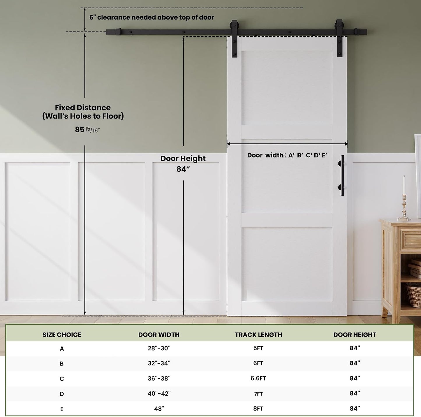 SMARTSTANDARD 40in x 84in Sliding Barn Door with 7FT Hardware Track,3 Panel | Waterproof PVC Surface, Pre-Drilled Holes Easy to Assemble, White, Solid, MDF