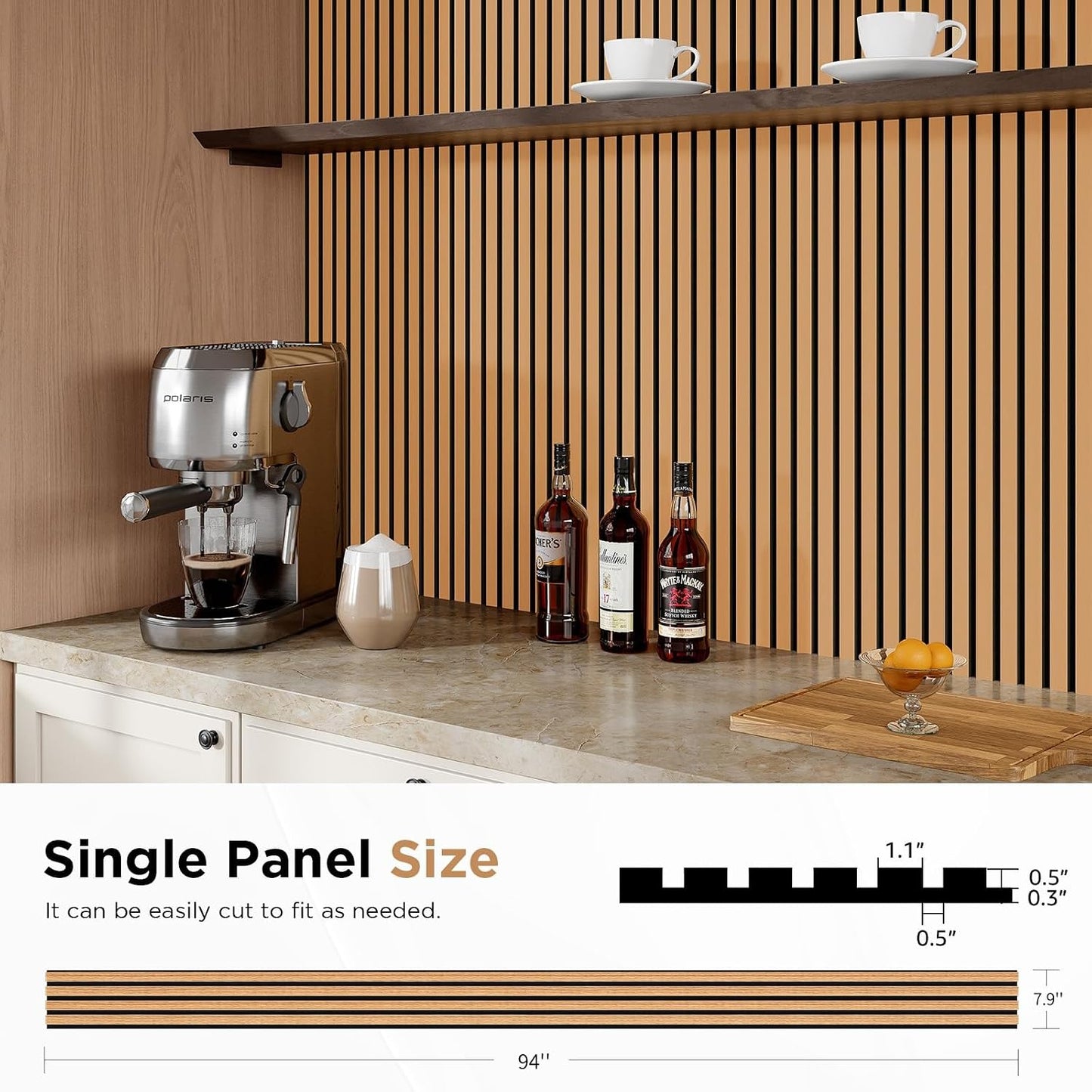 SMARTSTANDARD 6 Pack Acoustic Wood Wall Panels, 94.5"Hx 7.9"H, Light Brown | Soundproof Wall Panel, 3D Fluted Wood Slat Paneling for Wall and Ceilings