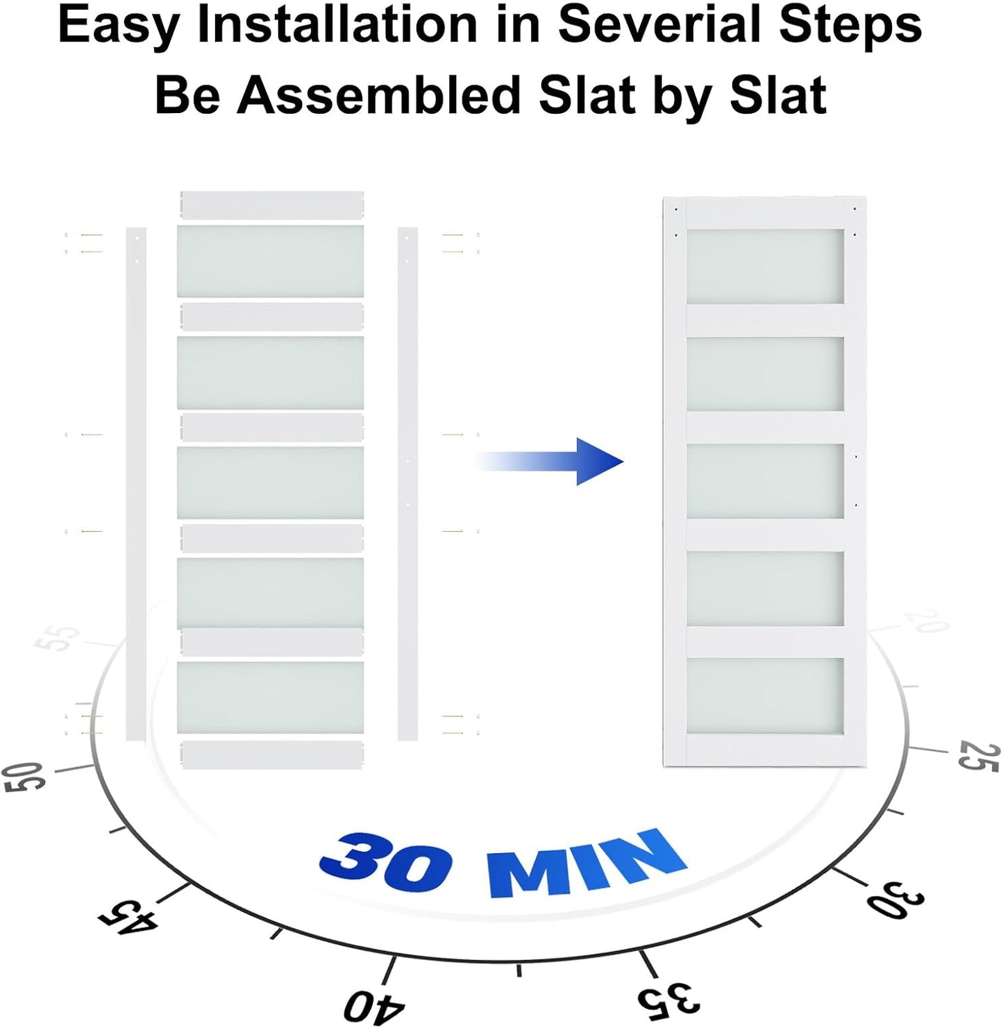 SMARTSTANDARD 42 x 96 in Glass Barn Door with 7FT Sliding Hardware Kit | Pre-Drilled Ready to Assemble, Waterproof PVC Coating, White, 5-Panel Glass