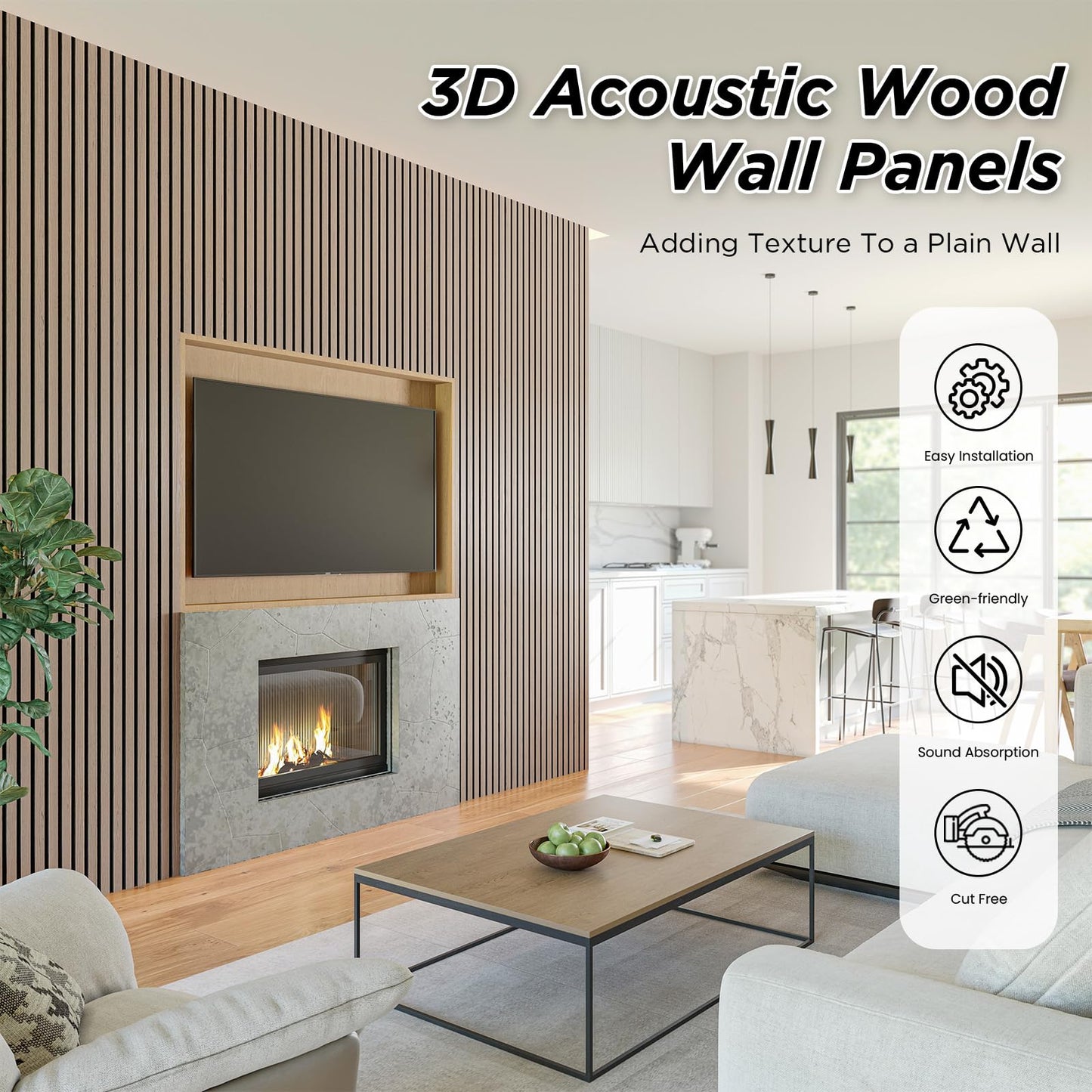 SMARTSTANDARD 2 Pack 106" x 12.6" Wood Slat Wall Panels, Walnut， Soundproof Wooden Wall Panels, Acoustic Wood Panels for Wall, 3D Fluted Wooden Panels for Interior Wall Decor