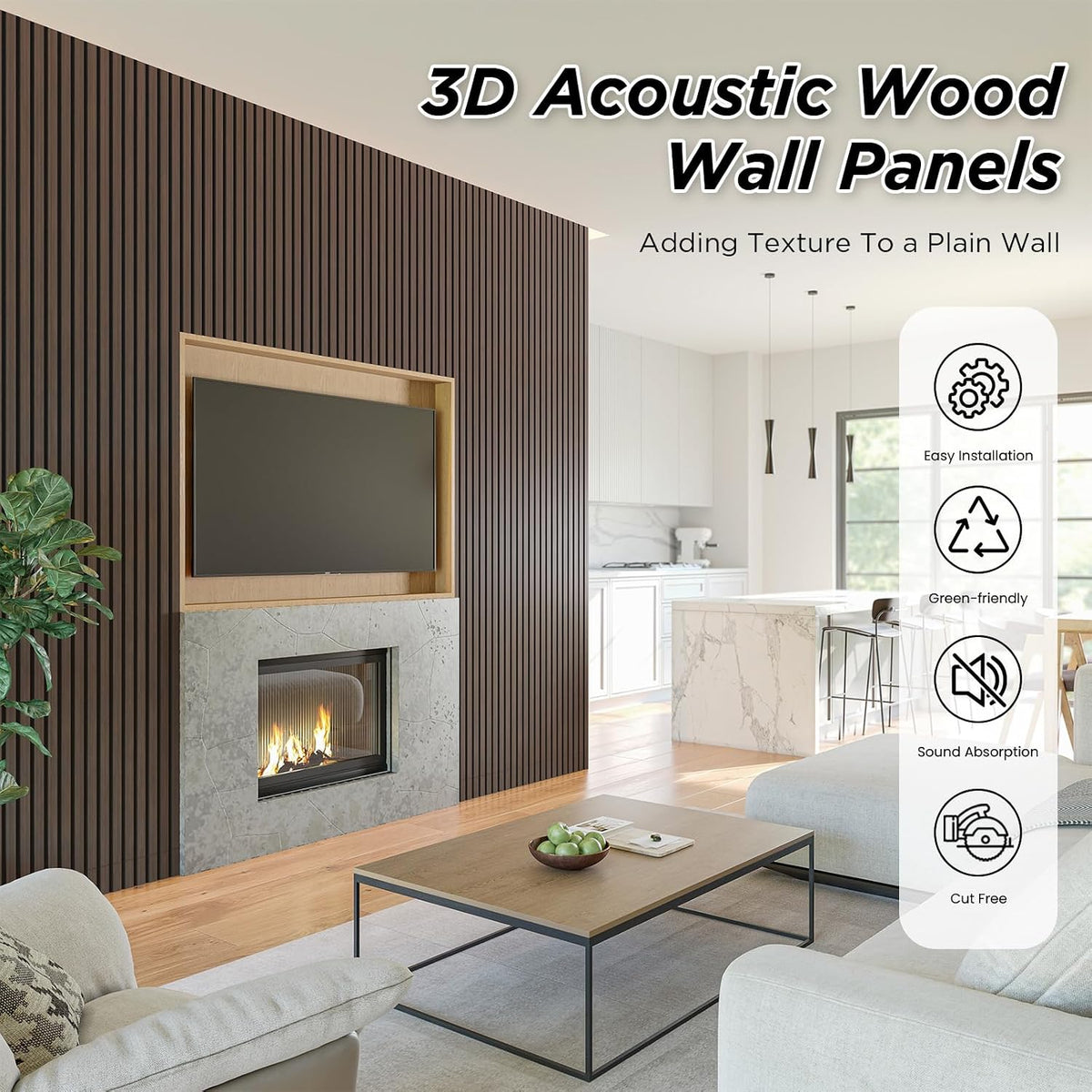 SMARTSTANDARD 4 Pack 105.9" x 12.6" Wood Slat Wall Panels, Dark Walnut | Soundproof Wooden Wall Panels, Acoustic Wood Panels for Wall, 3D Fluted Wood Panels for Interior Wall Decor, Dark Walnut