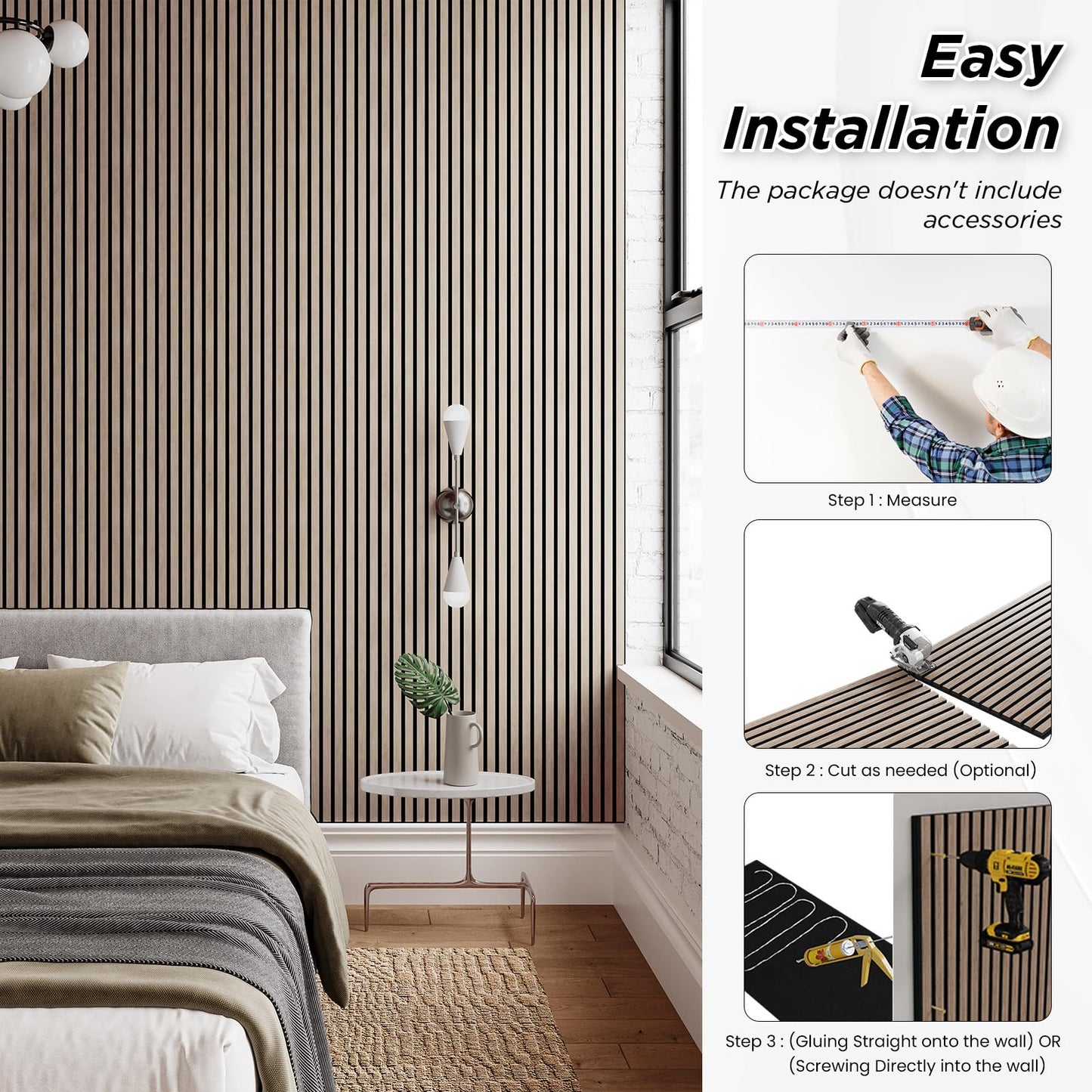 SMARTSTANDARD 2 Pack 106" x 12.6" Wood Slat Wall Panels, Walnut， Soundproof Wooden Wall Panels, Acoustic Wood Panels for Wall, 3D Fluted Wooden Panels for Interior Wall Decor