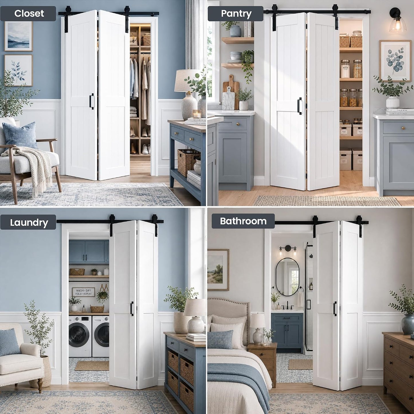 SMARTSTANDARD 32" x 84" H-Shape Bifold Barn Door with Hardware Kits | Double 16" MDF Panels Bi-Fold Closet Doors, Waterproof PVC Surface, Pre-Drilled Folding Doors for Bedroom Pantry