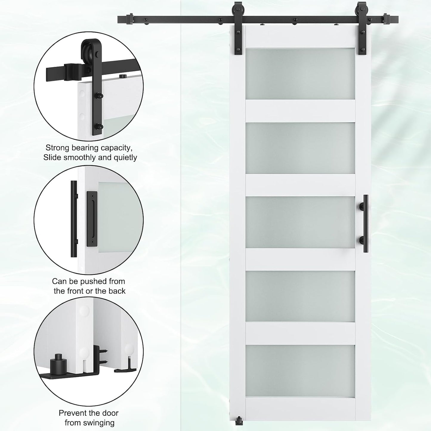 SMARTSTANDARD 30" x 84" Glass Barn Door with 5FT Hardware Kit Included | 5-Panel Glass, DIY Assembly Required, Waterproof PVC Coating, Pure White