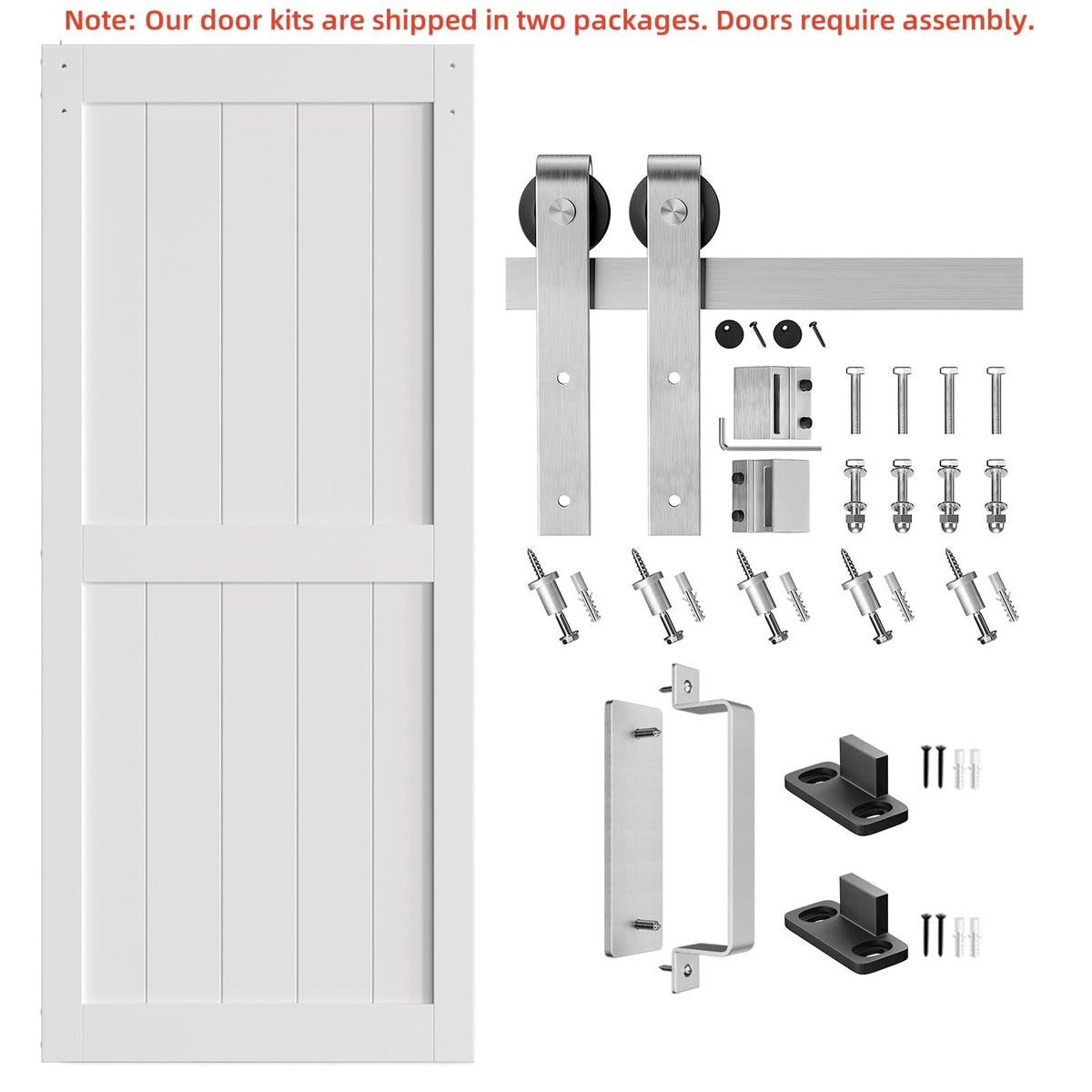 SMARTSTANDARD 34" x 84" White Sliding Barn Door with 6FT Silver Hardware