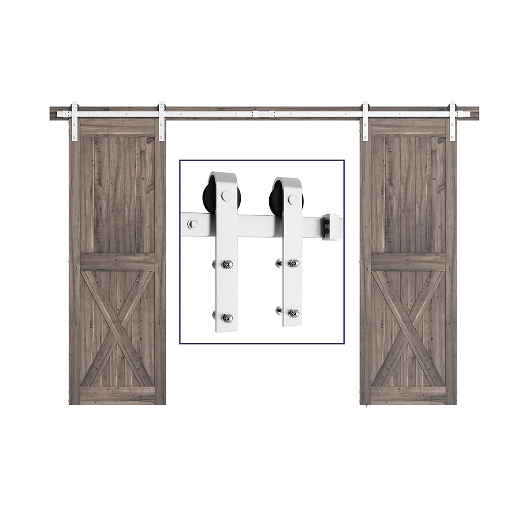 Double Sliding Barn Door Hardware Kit, Brushed Nickel, J Shape Hanger