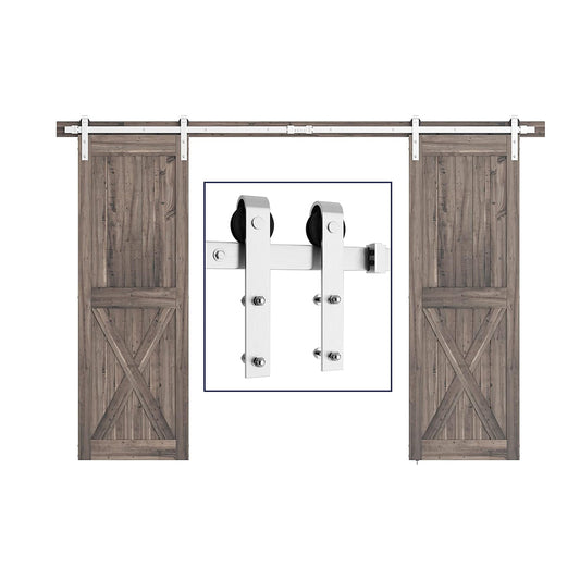 Double Sliding Barn Door Hardware Kit, Brushed Nickel, J Shape Hanger