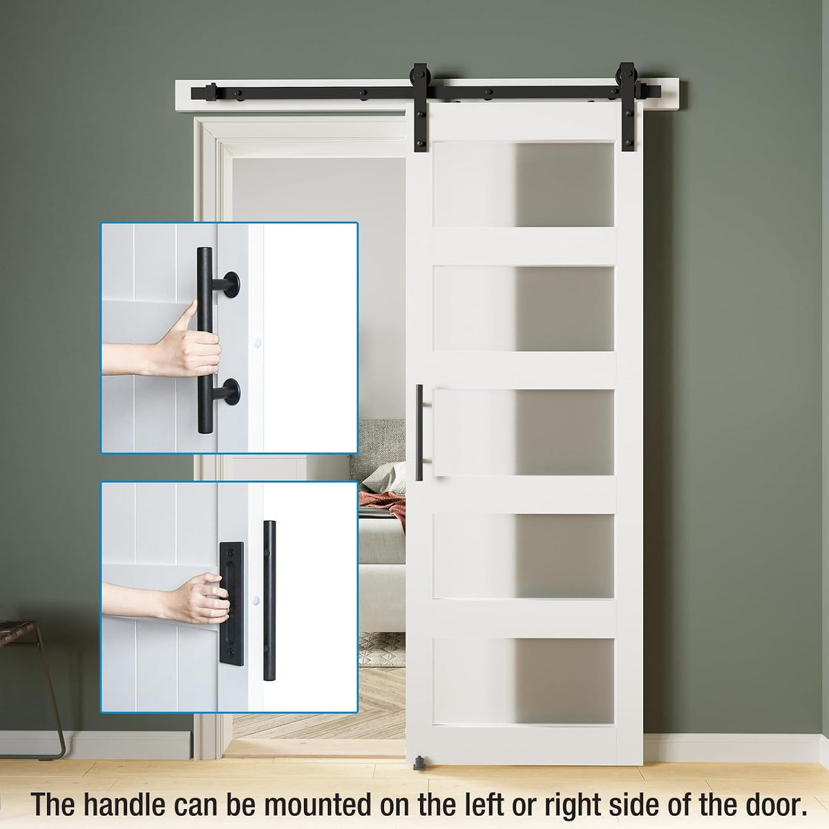 COSHOMER 30in x 84in 5-Panel Sliding Glass Barn Door with 4ft Hardware Kit,Easy Assembly with Pre-Drilled Holes, Waterproof, Frosted Glass for Bathroom-Fit Max Opening 28in x 82in
