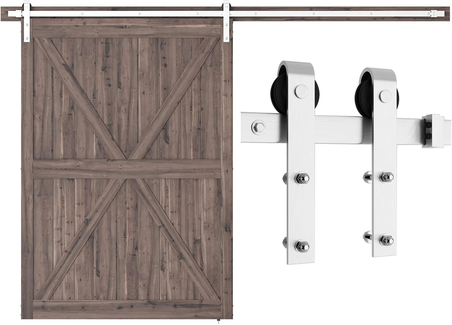 SMARTSTANDARD 10 Feet Brushed Nickel Barn Hardware Kit, Fit 60" W Door | Heavy Duty Sliding Track-Smoothly and Quietly-Easy to Install, J Shape Hanger