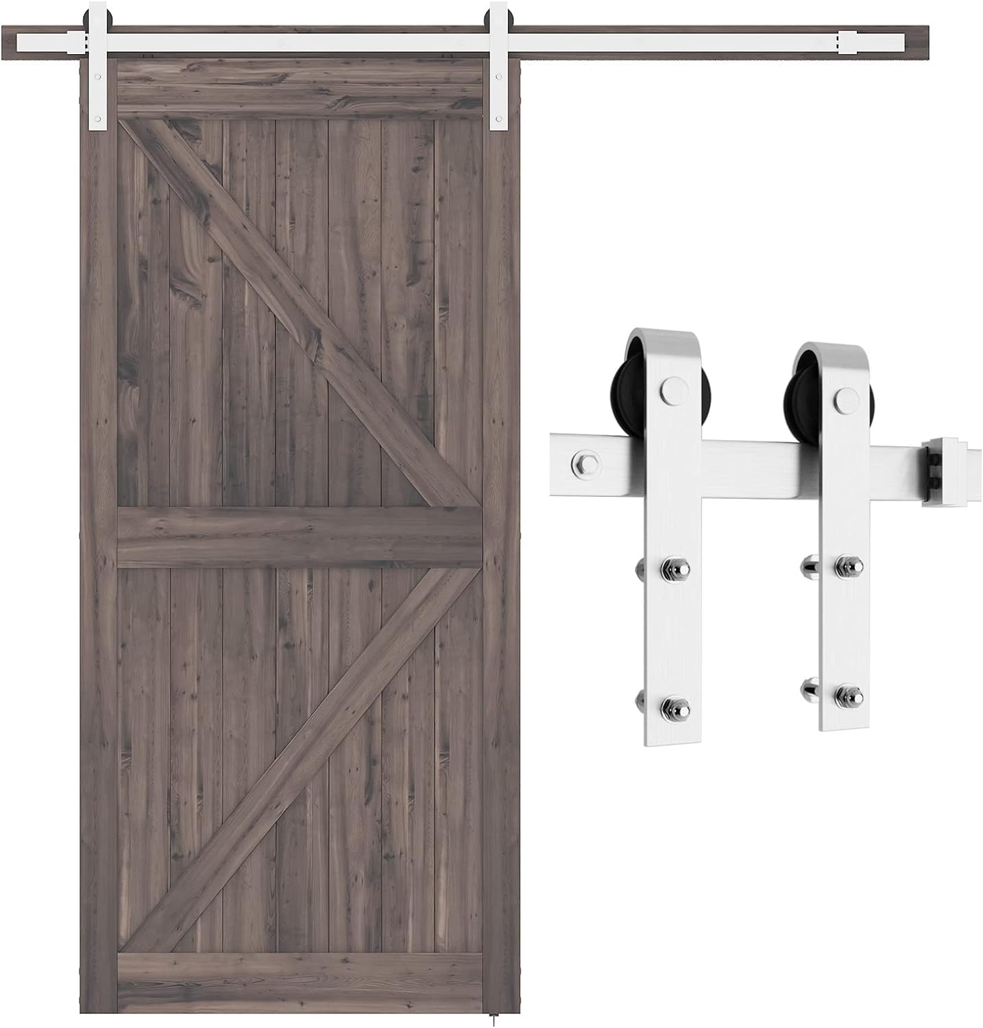 SMARTSTANDARD 6.6 Feet Brushed Nickel Barn Hardware Kit, Fit 36-40" W Door | Heavy Duty Sliding Track-Smoothly and Quietly-Easy to Install, J Shape Hanger