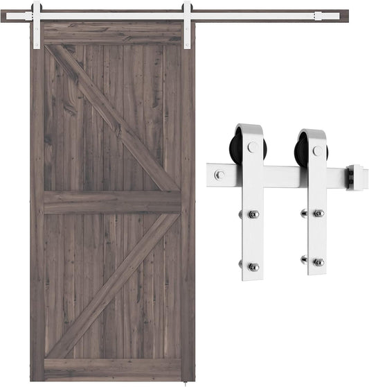 SMARTSTANDARD 6.6 Feet Brushed Nickel Barn Hardware Kit, Fit 36-40" W Door | Heavy Duty Sliding Track-Smoothly and Quietly-Easy to Install, J Shape Hanger