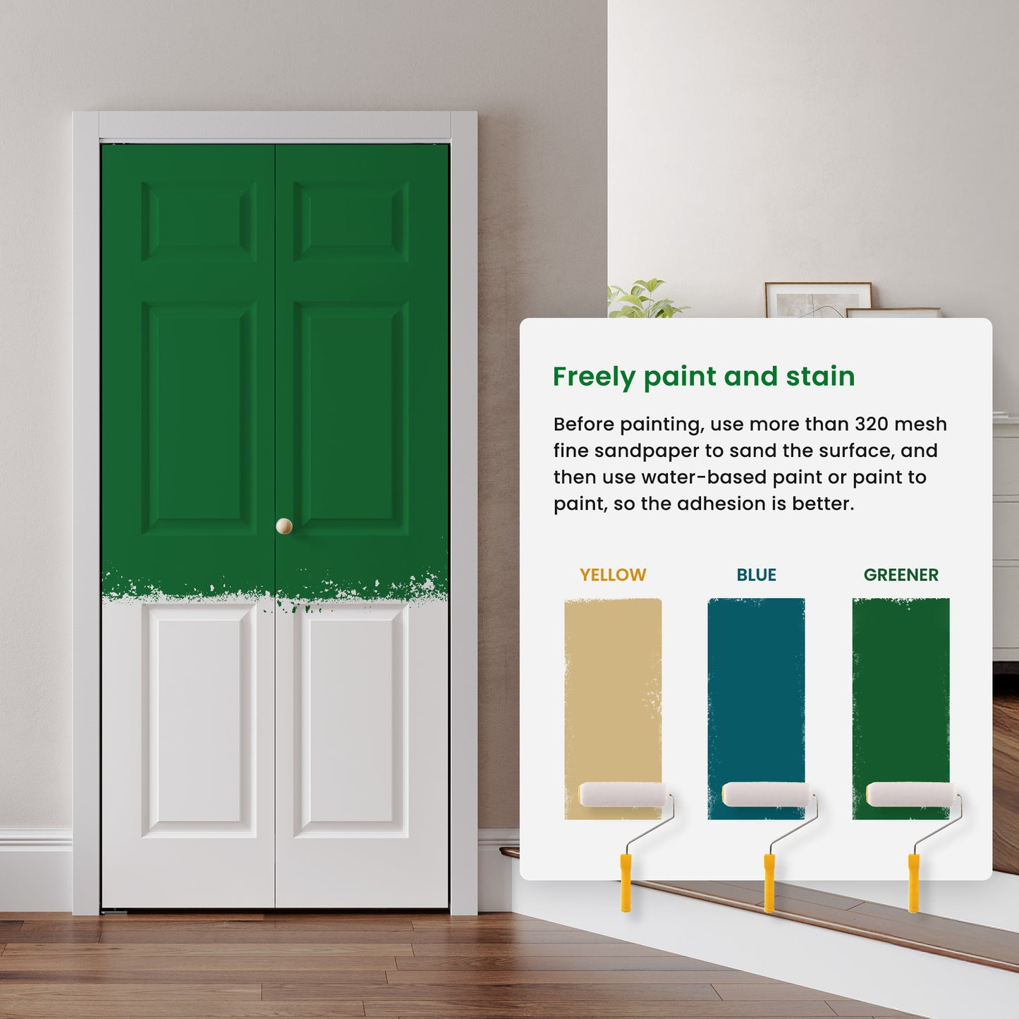 SMARTSTANDARD Paintable Bifold Door, 3-Panels Closet Doors with Hardward Kits, White Primed Surface Ready for Painting, Elegant Molded Design, Easy Installation
