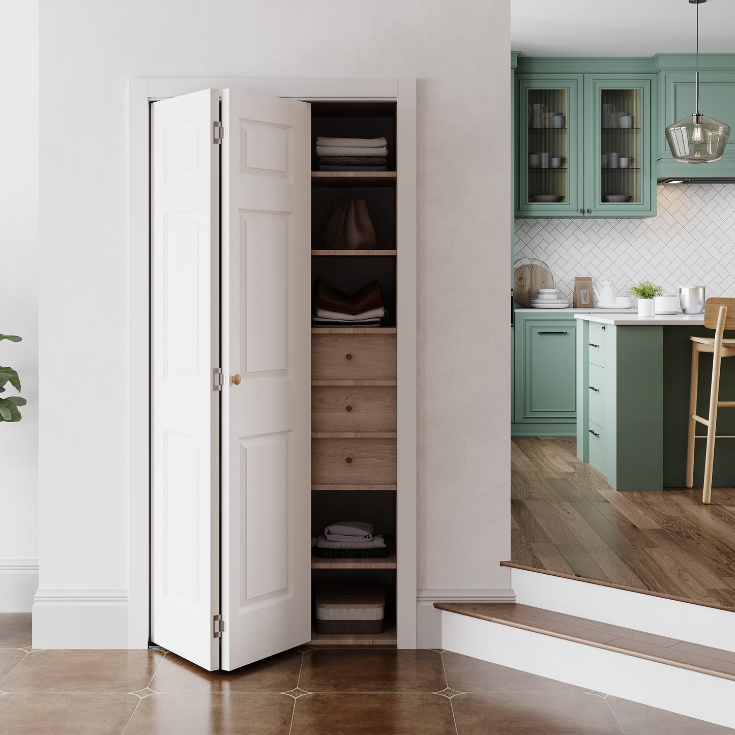 SMARTSTANDARD Paintable Bifold Door, 3-Panels Closet Doors with Hardward Kits, White Primed Surface Ready for Painting, Elegant Molded Design, Easy Installation