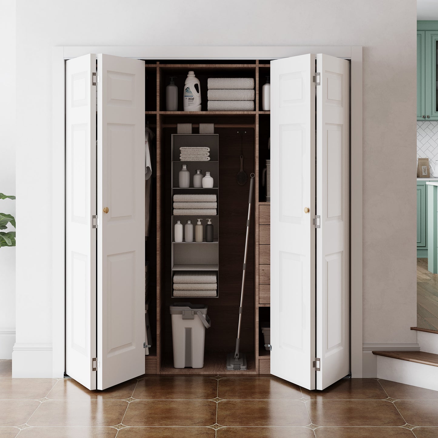 SMARTSTANDARD Paintable Bifold Door, 3-Panels Closet Doors with Hardward Kits, White Primed Surface Ready for Painting, Elegant Molded Design, Easy Installation