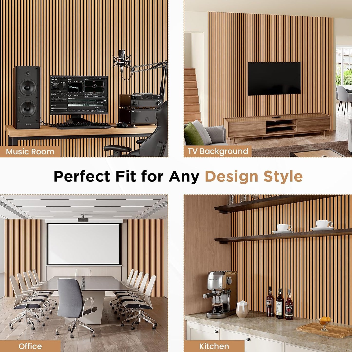 SMARTSTANDARD 6 Pack Acoustic Wood Wall Panels, 94.5"Hx 7.9"H, Light Brown | Soundproof Wall Panel, 3D Fluted Wood Slat Paneling for Wall and Ceilings