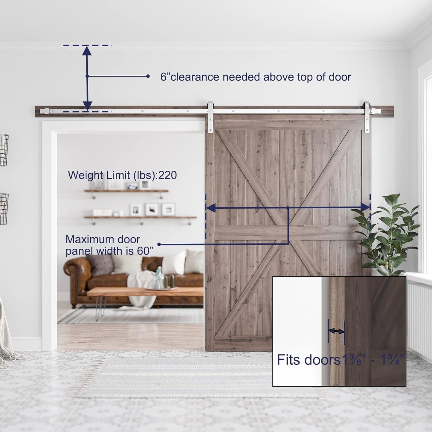 SMARTSTANDARD 10 Feet Brushed Nickel Barn Hardware Kit, Fit 60" W Door | Heavy Duty Sliding Track-Smoothly and Quietly-Easy to Install, J Shape Hanger