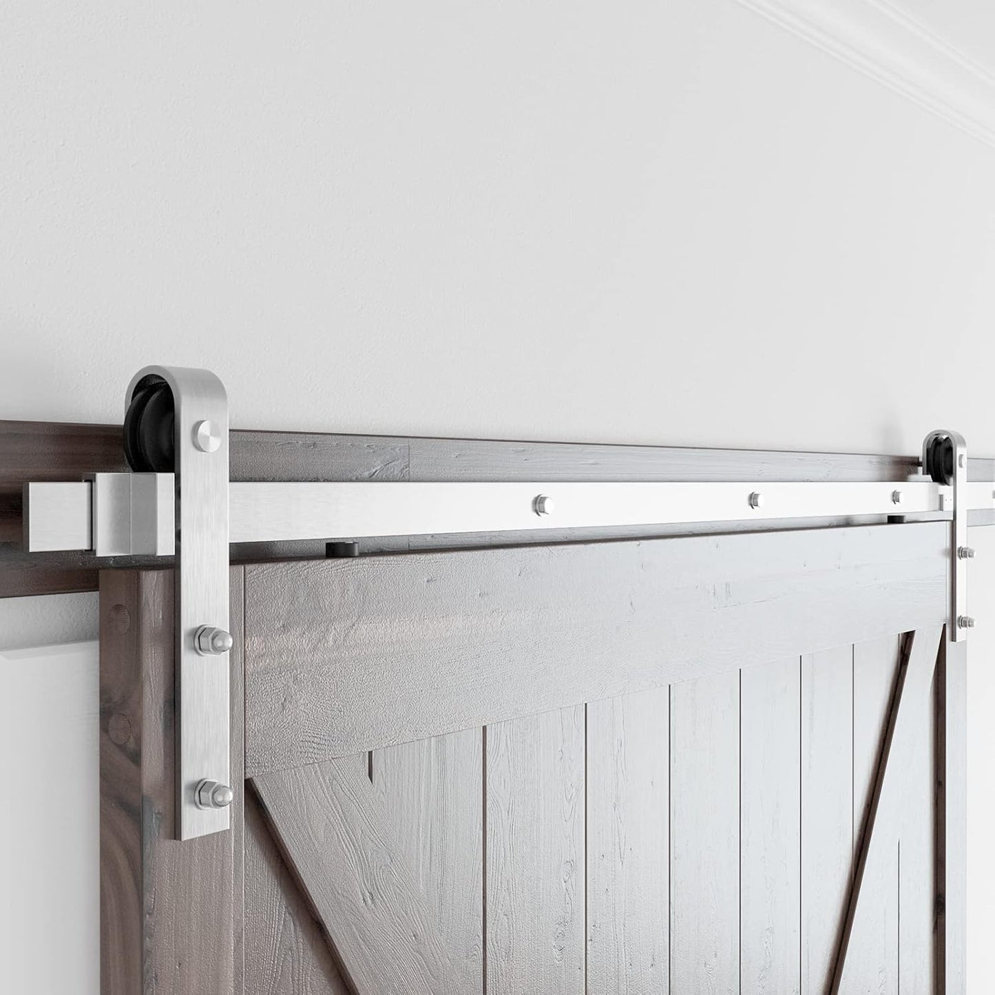 SMARTSTANDARD 10 Feet Brushed Nickel Barn Hardware Kit, Fit 60" W Door | Heavy Duty Sliding Track-Smoothly and Quietly-Easy to Install, J Shape Hanger
