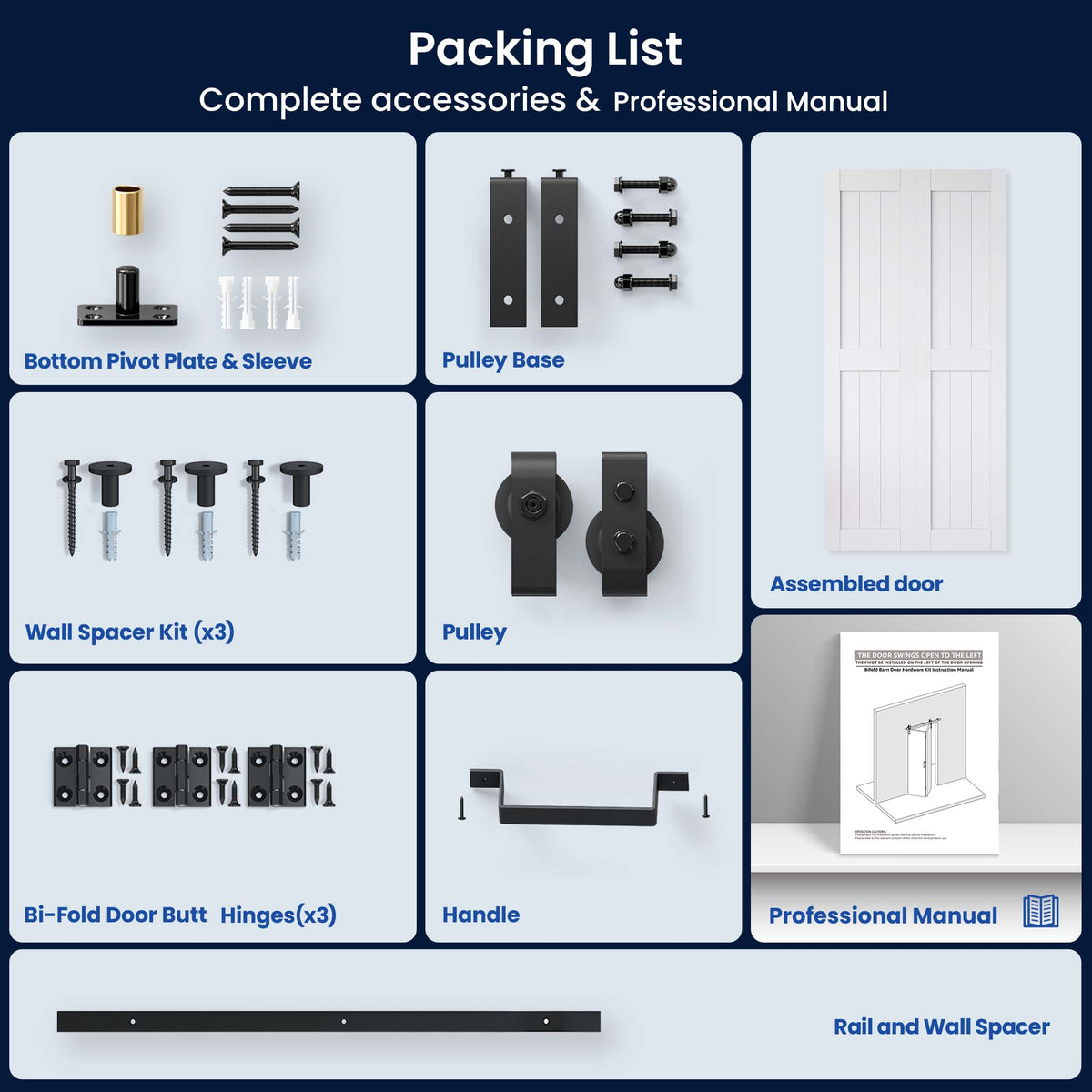 SMARTSTANDARD Bifold Barn Door 24" x 84", MDF Bi-Fold Sliding Closet Doors Hardware Kit, Included, Pre-Finished Easy Assembly, Water-Proof PVC Surface & Save Space, H-Frame, 28" Track for 2 Doors