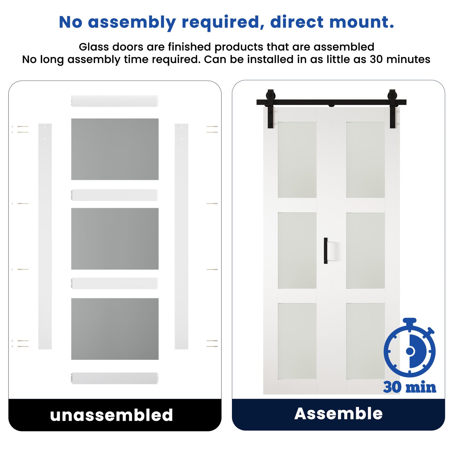 SMARTSTANDARD 24 x 84in Frosted Glass Bifold Barn Door with Hardware Kit | Pre-Drilled Holes Easy Assembly -Solid Barn Doors Slab Covered with Water-Proof PVC Surface, White