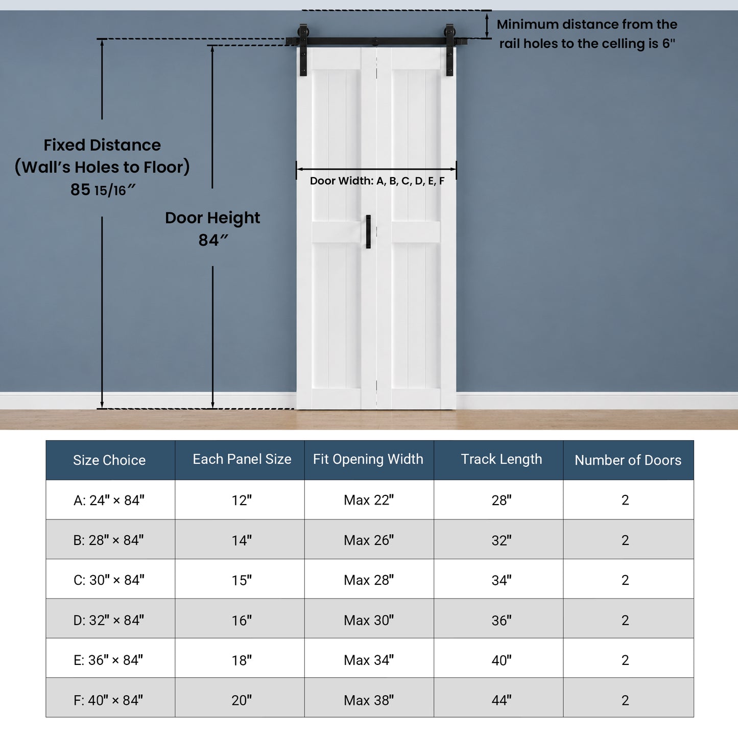 SMARTSTANDARD 40" x 84" H-Shape Bifold Barn Door with Hardware Kits | Double 20" MDF Panels Bi-Fold Closet Doors, Waterproof PVC Surface, Pre-Drilled Folding Doors for Bedroom Pantry