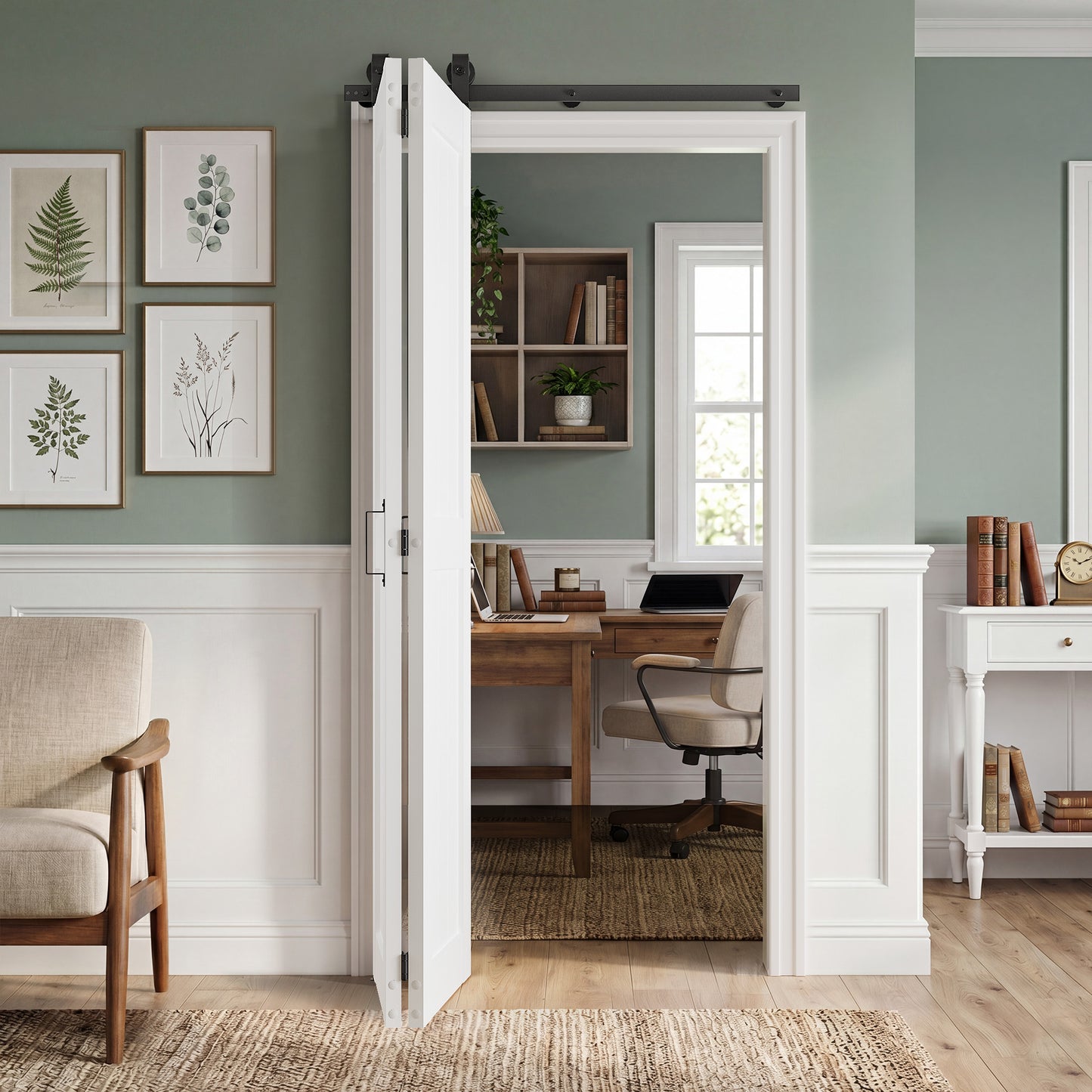 SMARTSTANDARD Bifold Barn Door H-Shape ，Bi-Fold Sliding Closet Doors with Hardware Kit，MDF Wood Door with PVC Surface，Waterproof & Sliding Smooth Bifold Doors for Closet,Living Room, Bedroom